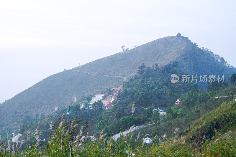 在清莱的Doi Pha Tang山的日落全景